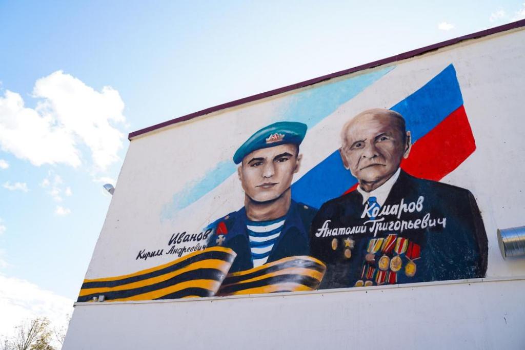  Портреты Героев разместили на фасаде школы в селе Кабардинка 