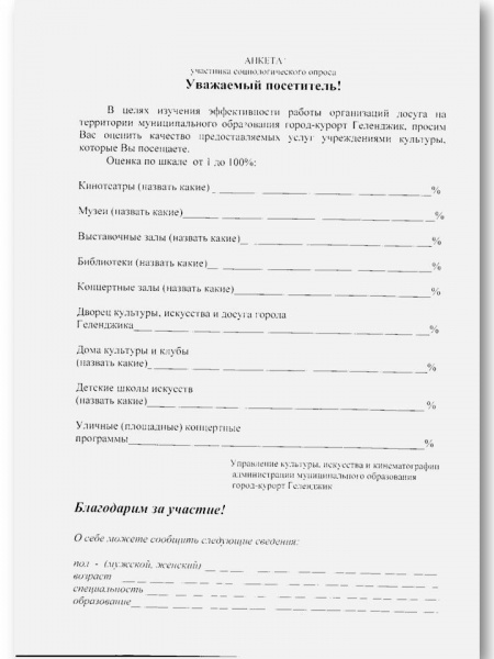 Оценки качества предоставляемых муниципальных услуг учреждениями и предприятиями культуры муниципального образования город-курорт Геленджик